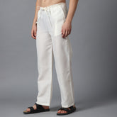 Linen Relaxed Fit Drawstring Pants | Cotton-Linen Blend Casual Straight Trousers